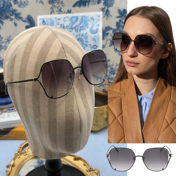 🆕 ALEXANDER MCQUEEN 🧿 NWOT AM0366S Black Wire Rimmed Butterfly Shaped Glasses